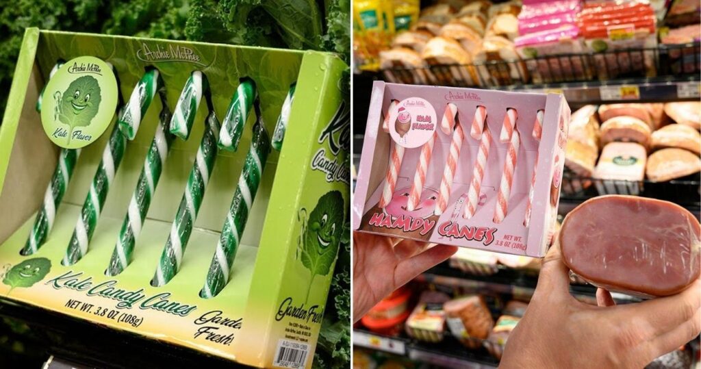 kale and ham flavored candy canes