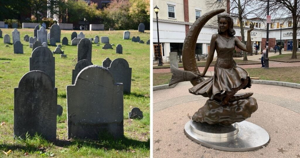 a cemetery in salem, massachusetts, the bewitched statue in salem