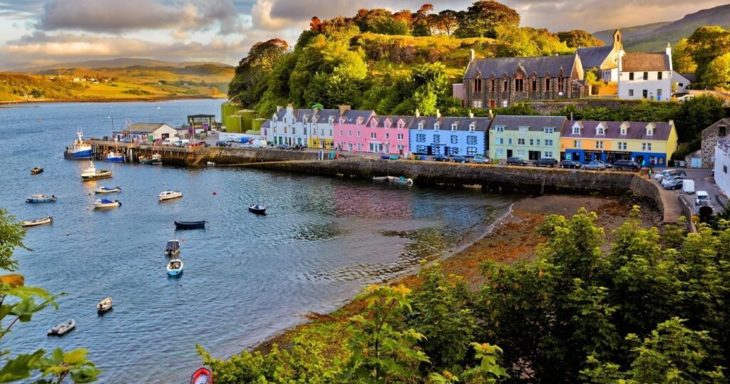 colorful houses in the isle of skye, scotland