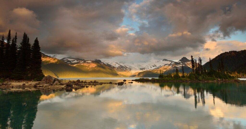 Garibaldi Lake and Panorama Ridge at sunset, British Columbia