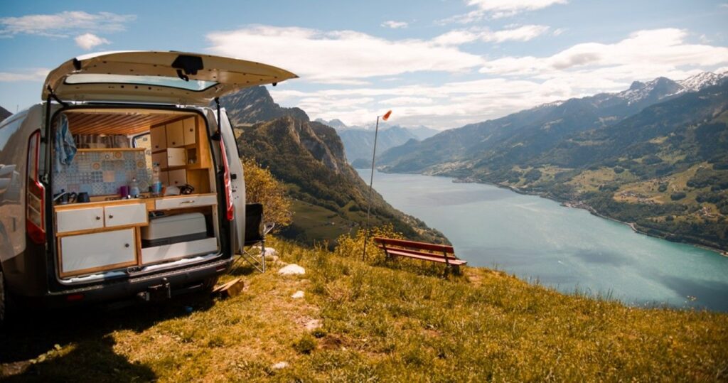 Camping Van on a mountain in Switzerland