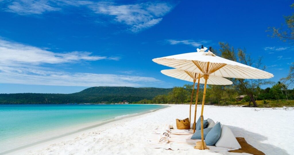 White sand exotic beach on Koh Rong island in Cambodia