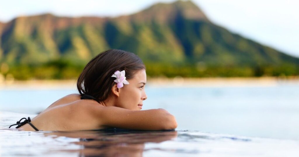 Relaxing on Waikiki beach in Honolulu city, Oahu