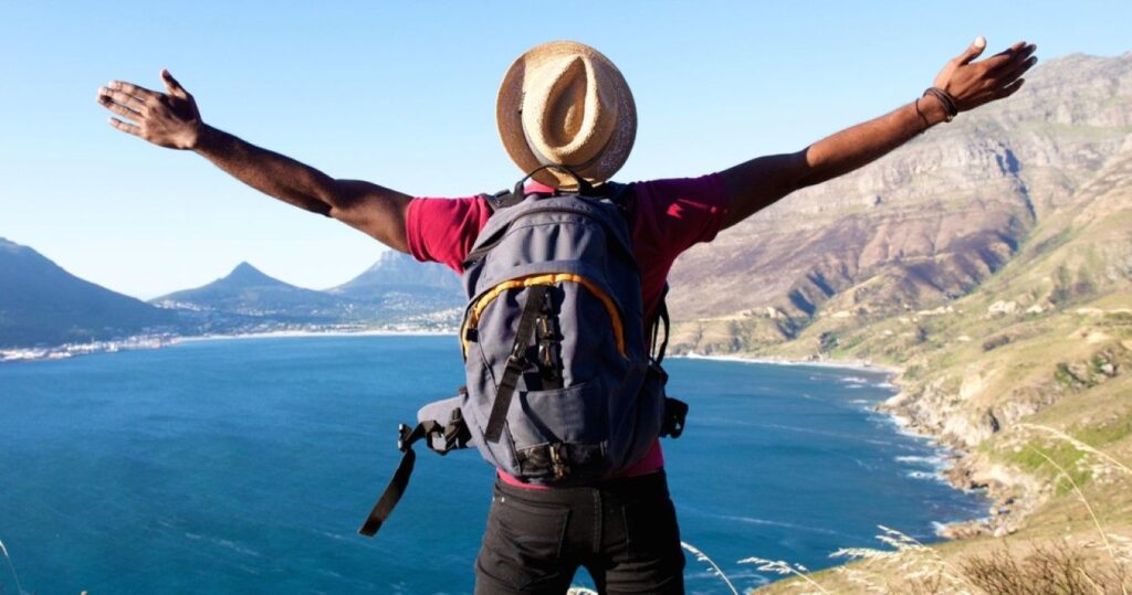 Man happy traveling in nature