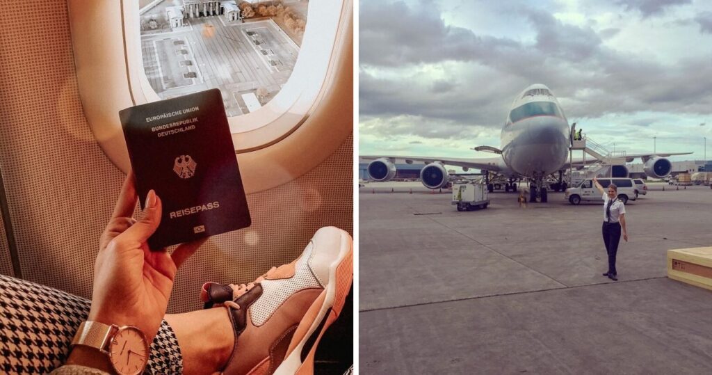 close-up-passport-on-plane-pilot-standing-in-front-of-plane-on-runway