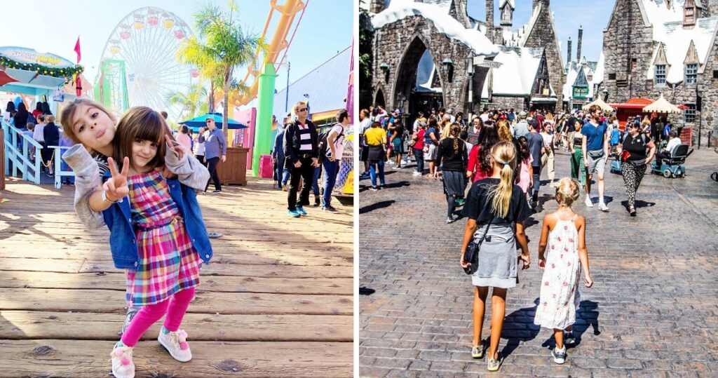 kids on the santa monica pier in california, a trip to harry potter world in california