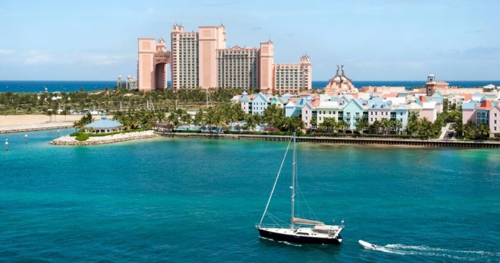 yacht passing by in Nassau Harbour