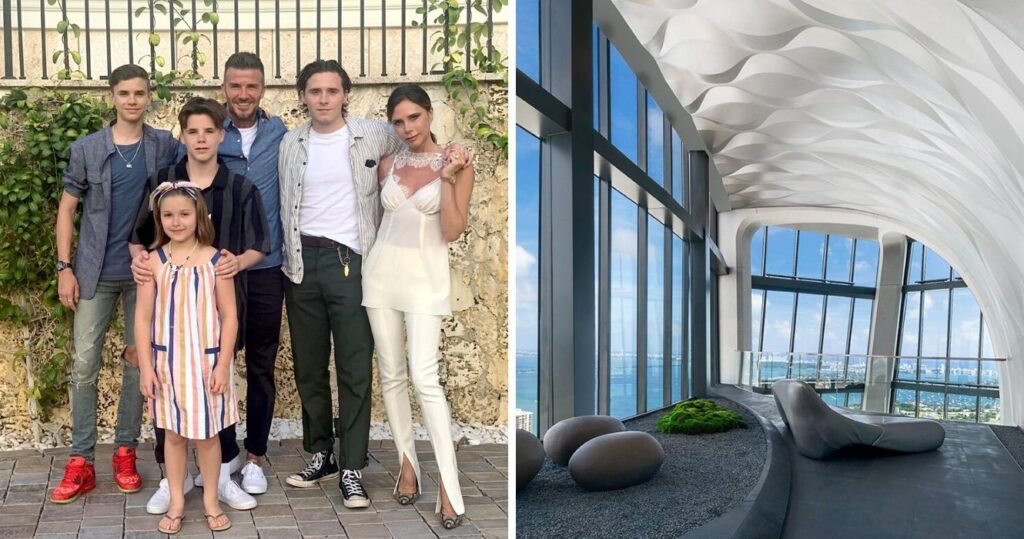 David and Victoria Beckham with their kids in Miami/One Thousand Museum building apartment inside